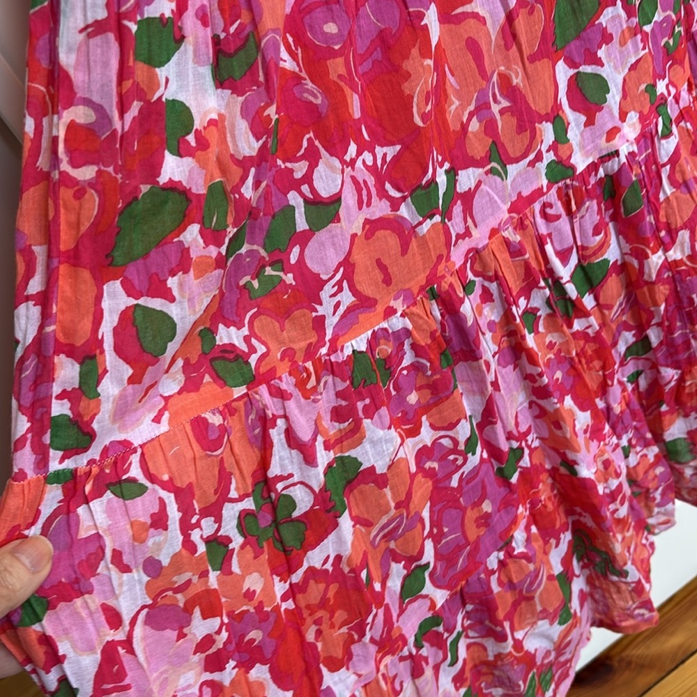 BANJANAN Norma Dress Womens XL Pink Floral Maxi Cotton Short Sleeve Pockets - Picture 7 of 8